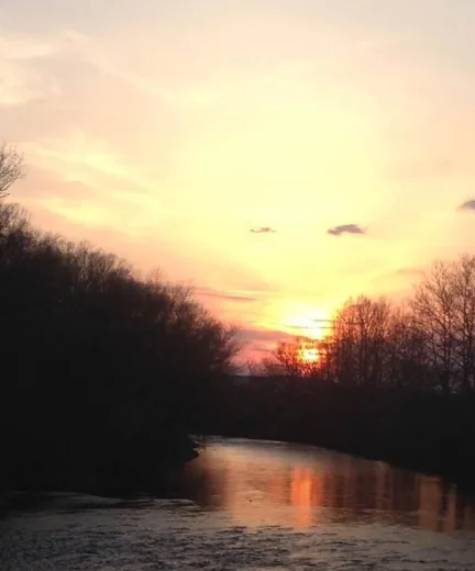 Titusville, Pennsylvania — Brown Street Bridge at sunset, photographed by Tricia Beck